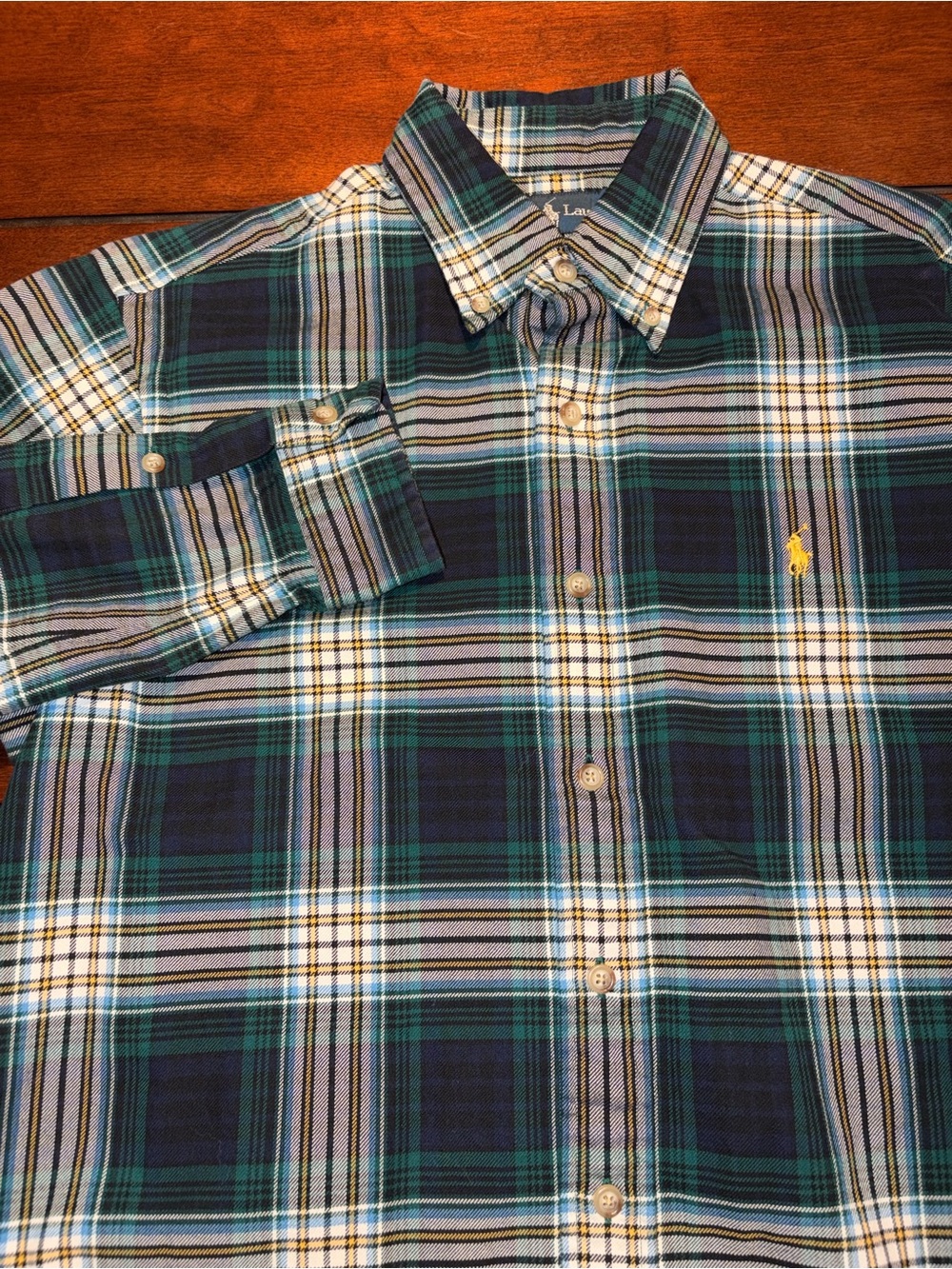 Ralph Lauren Mens Classic Fit Green Plaid Button Down Shirt Size Medium